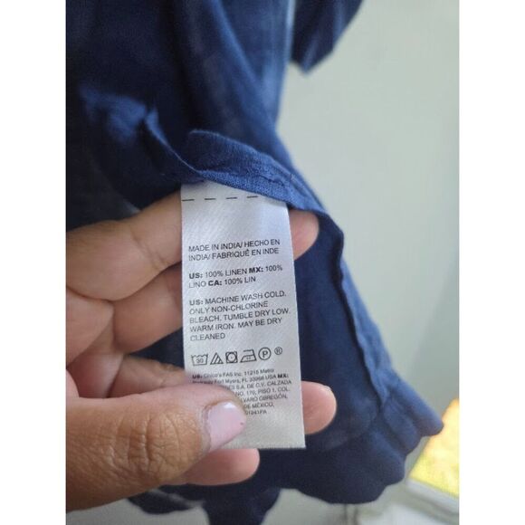 Chico's Indigo Blue & White Tie Dye 100% Linen Open Cardigan/Kimono size 3P/18P - Picture 8 of 9